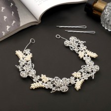 Аксессуар для волос "Альба" трехлистник, 23.5х2,5 см, серебристо-белый