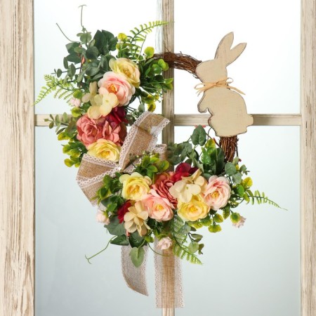 Wreath on the door interior "Easter bunny with roses" d = 35 cm-1