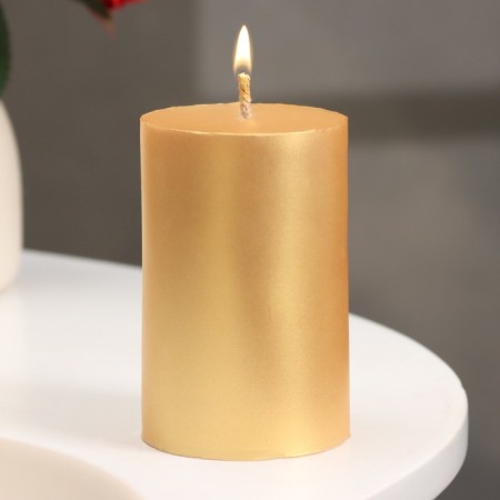 Candle-cylinder smooth, 5x7.5 cm, gold, 6 hours