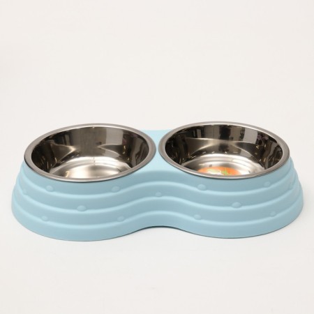 Metal dual bowl on a plastic base 2 x 160 ml, 25 x 14 x 5 cm, blue-2