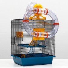 A three -tier rodent cell with a maze and wheel, 39 x 29 x 64 cm, a mix of flowers