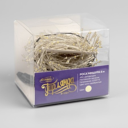 Garland "Mishura" 6 m Rosa, IP20, silver thread, 480 LED, warm white glow, 12 V-3
