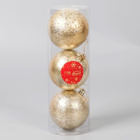 Set of balls plastic D-8 cm, 3 pcs "retro" gold-1