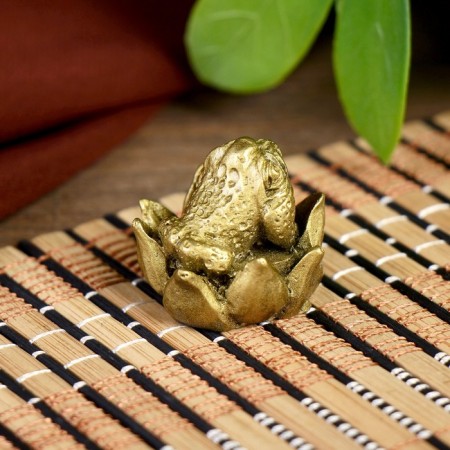 NECSK Polystone bronze "Little toad in the lotus" 2.5x2.5x2.5 cm-4