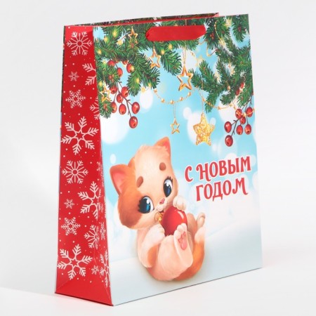Laminated vertical "Playful kitten", M 26 x 30 x 9 cm, New Year-2