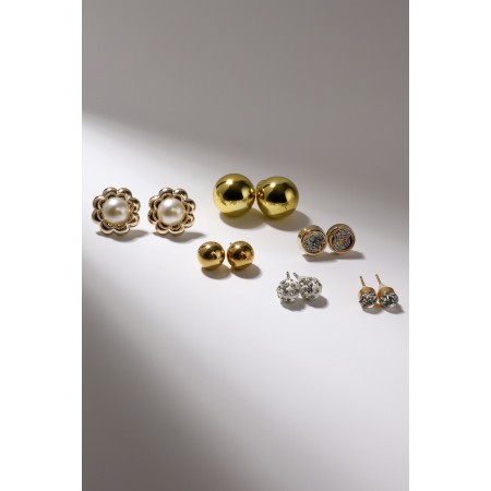 Pusets 6 pairs "ball" flower, white color in gold-6