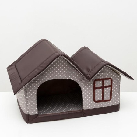 The house is double "villa". 53 x 33 x 37 cm, calico, beige-brown