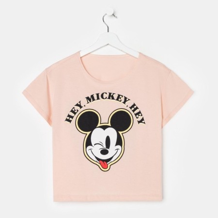 Shorted T -shirt "Hey Mickey" Mickey Mouse, pink color