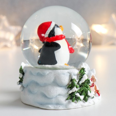 Souvenir Polystone Water Ball "A Puffy Penguin in a Scarf" 7x6.7x8.8 cm-2