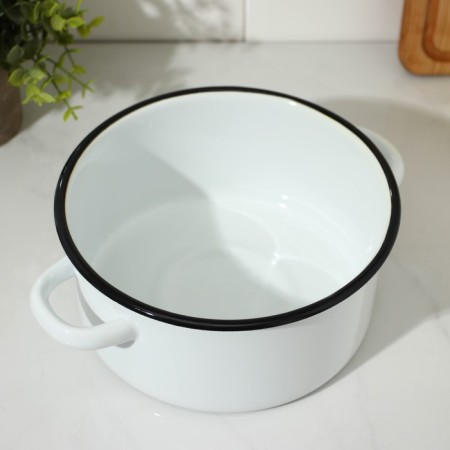 Cylindrical pan, 2 l, enameled cover, induction, white color-4