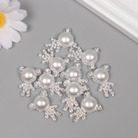Decor for creativity plastic "Bear with rhinestones" silver set 10 pcs 2.5x2x1 cm-2