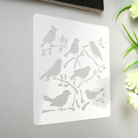 Stencil plastic "Birds on branches" 13x13 cm-1