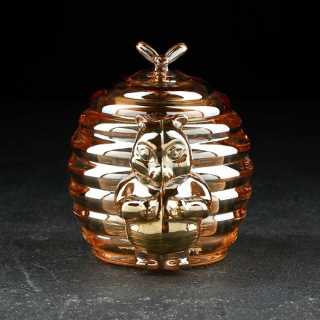 Glass jar for honey and jam "Teddy Bear", 240 ml, 9 × 11.5 cm, gold color-3