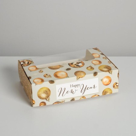 Box for eclairs with inserts - 5 pcs “Happy New Year”, 25.2 x 15 x 7 cm, New Year-2