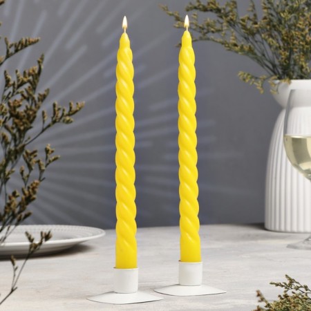 A set of candles of twisted, 2.2x 25 cm, lacquered 2 pieces, yellow
