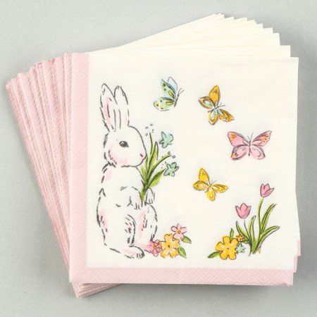 Paper Napkins "Rabbit with butterflies" 25x25 cm, set 20 pcs.
