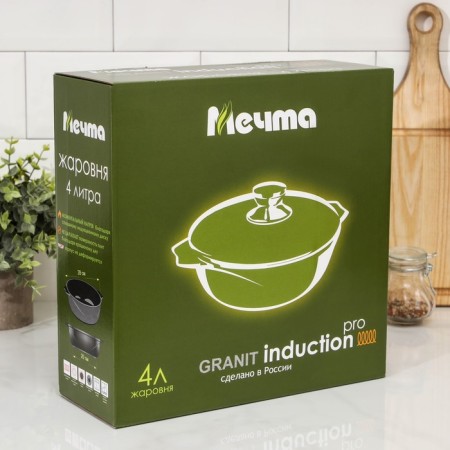 Form "granite Black" Induction Pro, 4 l, d = 28cm, glass cover, anti -stick coating, induction, black color-5