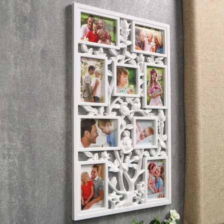 Photo frame plastic in 9 photos 10x10, 10x15 cm "Birds on a pink bush" White 65x40.5 cm-1