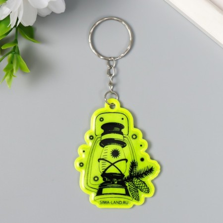 A keychain plastic reflective "New Year's lantern with a branch of spruce and cones" 5.5x4.3 cm
