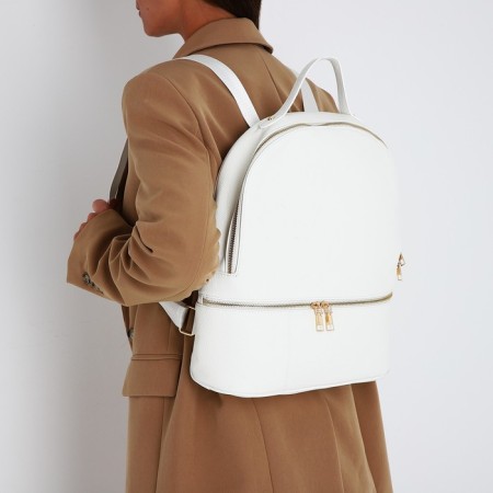 Women's backpack made of artificial leather with lightning, 2 pockets, white color-6