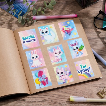 Paper stickers "fluffy animals", with coloring on the back, 11 x 15.5 cm-4