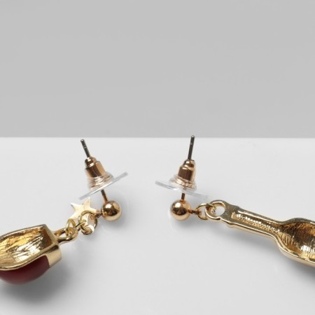 Emall Earrings "Wine" with a glass, burgundy color in gold-1