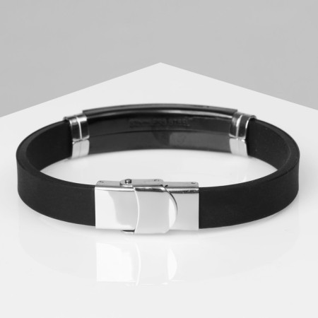 Unisex Bracelet "Power" a rectangle with a pattern, black color with silver, 22 cm-2