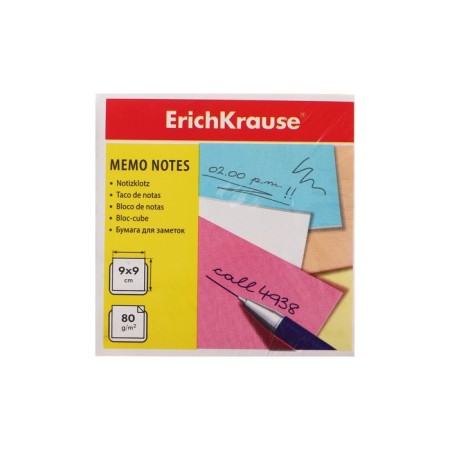 Блок бумаги для записей ErichKrause, 9 x 9 x 5 cм, плотность 80 г/м2, люкс, цветной-1