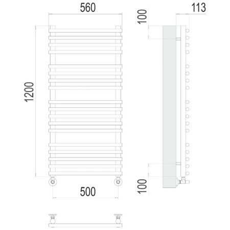 Terminus heated towel rail "Cremon" P18, 500x1200 mm, lower connection, chrome-2