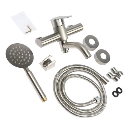 Bath mixer Zein Z3489, curved spout, shower set, stainless steel, satin-11