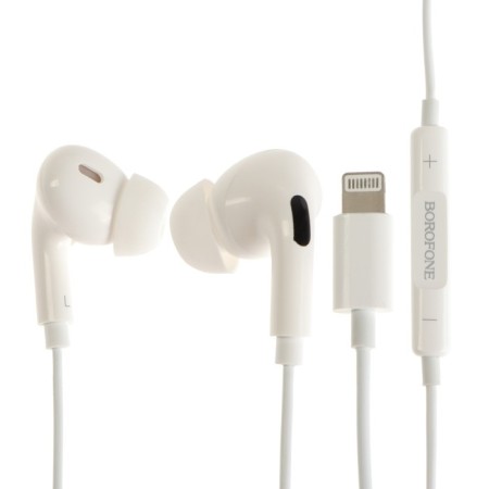 Headphones Borofone BM30 Pro, vacuum, microphone, Lightning, cable 1.2 m, white-1