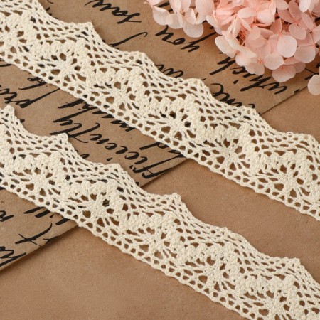 Knitted lace, 32 mm × 10 ± 1 m, beige color-1
