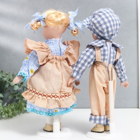 Doll Collectible couple "Lisa and Kolya, outfits in chamomile" set 2 pcs 30 cm-3