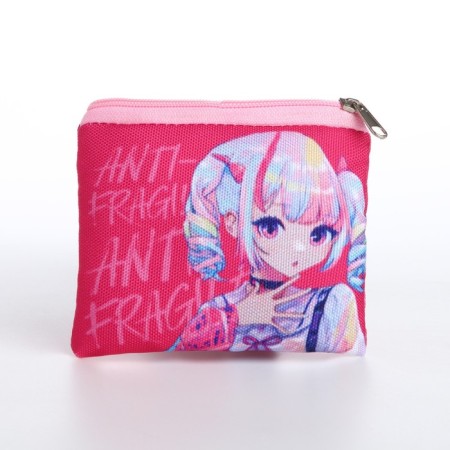 Children's textile wallet "anime", 11x9x0.5 cm, pink color-2