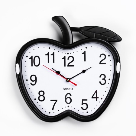 Wall clock, series: kitchen, "apple", discrete move, d-26 cm, aa, black-2