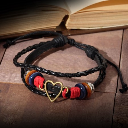 Bracelet Leather "Style" Heart, Black-red color, D = 7 cm-4