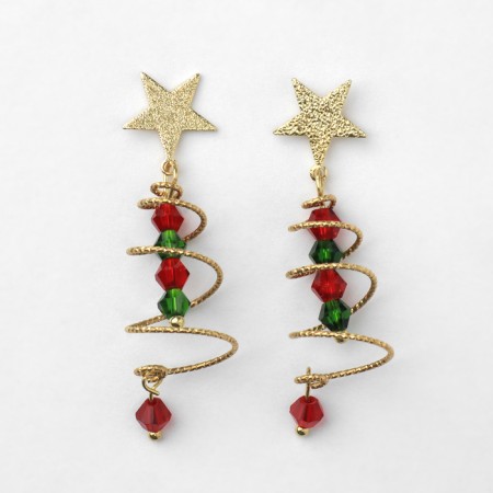 New Year! Earrings "New Year" hanging, spiral, red-green color in gold-3