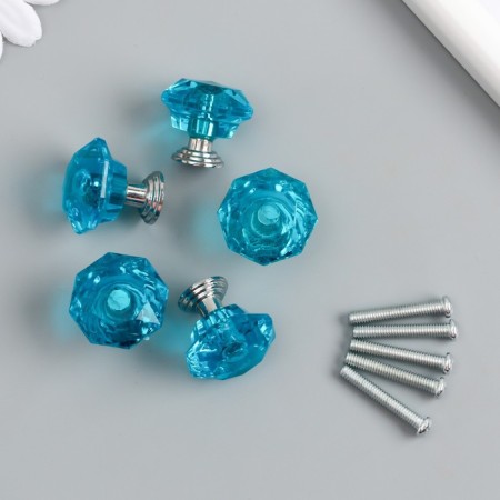 Handle for the casket Metal "Crystal blue-green" silver 2.6x2.6x2.4 cm-3