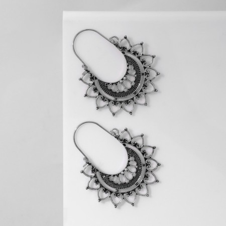 Earrings Metal "East" Sun, Color Black Silver-1
