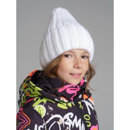 Knitted hat with a lapel for a girl, size 56-3