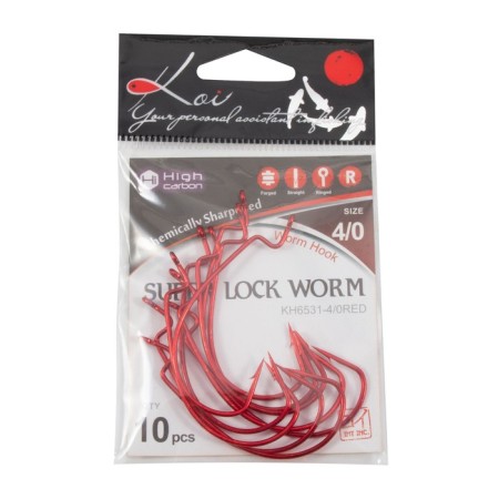 The hook KOI SUPER LOCK Worm, size 40 Int, Red color, offset 10 pcs.-3