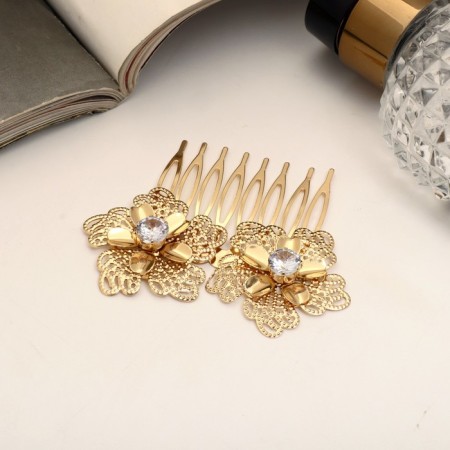 Liberty hair crest "Mountain flower double, 5x6.5 cm, gold