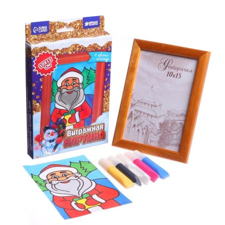 Stained Mini-Cartin "New Year! Santa Claus with a gift "-1