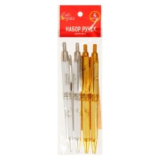 Set of ball pens, 4 pieces, automatic, blue rod, mix
