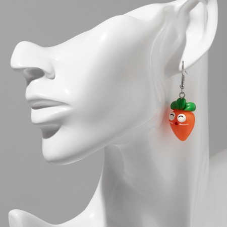 Earms with enamel "Yummy" bunny and carrot, color orange-white-2