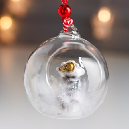 Souvenir Polystone, glass "Tigeron with a golden wreath in a ball" 8.2x7x8 cm-3