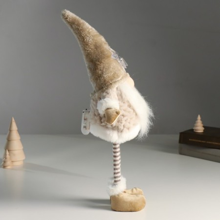 Interior doll "Santa Claus in a beige fur coat with a star on a cap" 19x12x45 cm-1