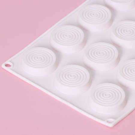 Form for chocolate “Hypnosis”, silicone, 29 × 17 × 1.1 cm, 15 cells (D = 4.2 cm), white color-3