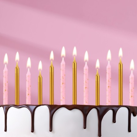 Set of candles for the Cake "Spark", 12 pcs, 8 cm, pink and gold metallic-5