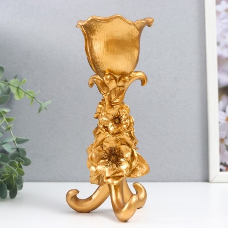 Polystone candlestick for 1 candle "Flower Trinoga" gold 21x9.5x9.5 cm-1